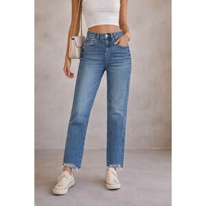 Pistola Distressed Straight Leg Jeans Raw Hem Stretch Denim Womens 25x26